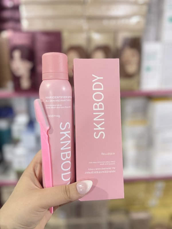 S SKNBODY hair identifier spray used to highlight facial hair before shaving